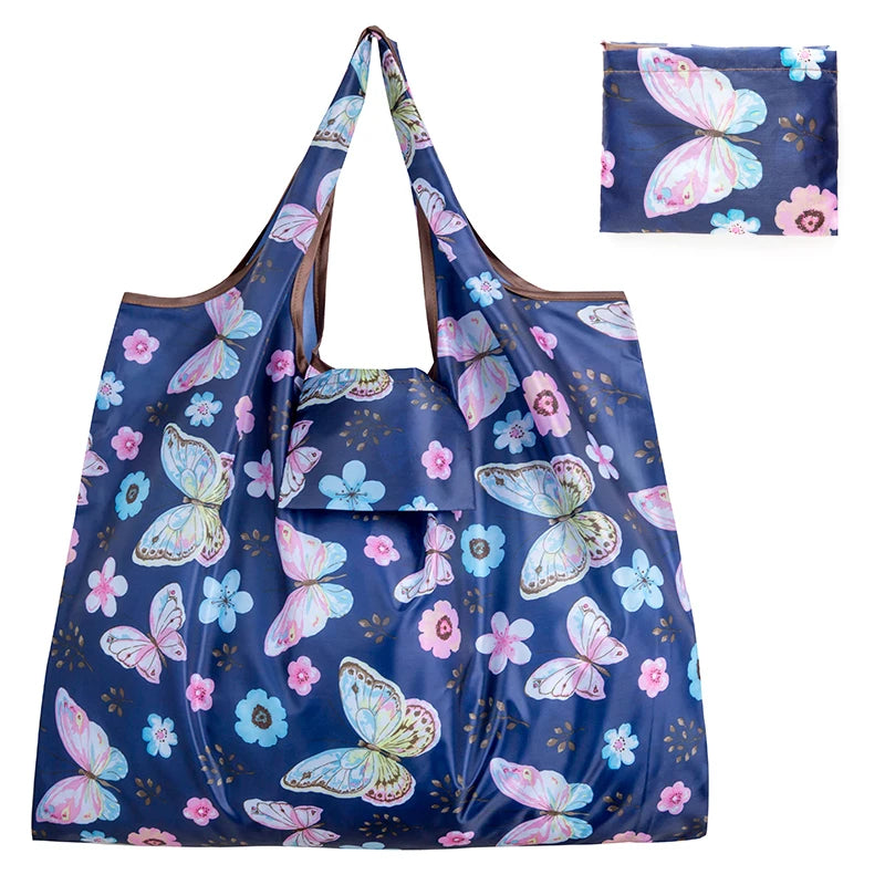 Personal Style Large Tote ECO Reusable Polyester Portable Shoulder Women's Handbags Folding Pouch Shopping Bag Storage