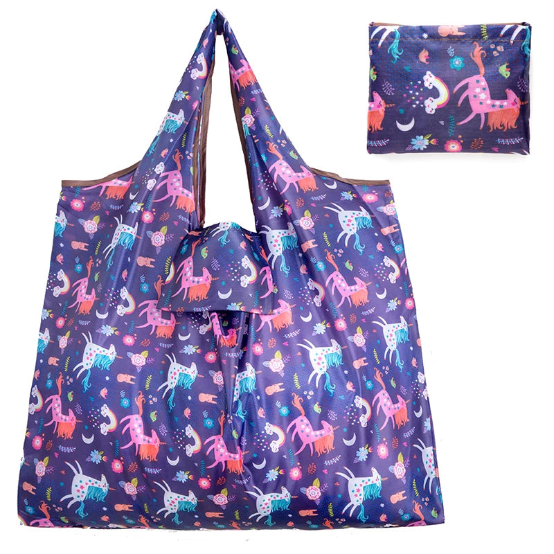 Personal Style Large Tote ECO Reusable Polyester Portable Shoulder Women's Handbags Folding Pouch Shopping Bag Storage