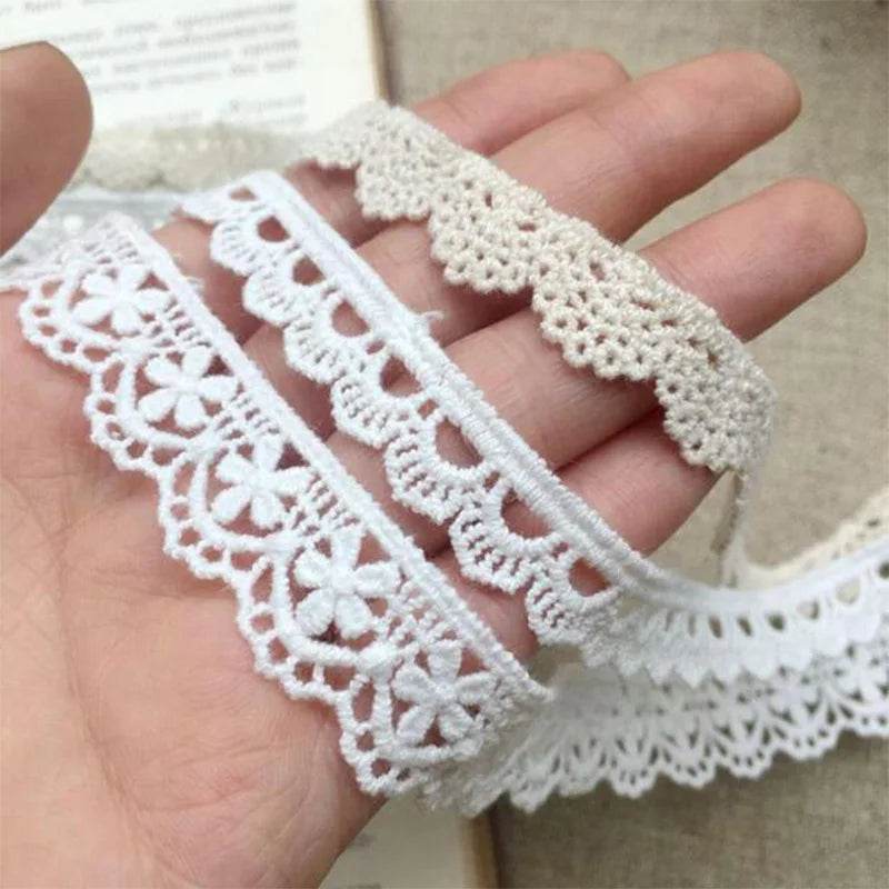 NEW Cotton Embroidered White Beige Flower Lace Fabric Dubai Wide Sewing DIY Trim Applique Ribbon Cord Collar Dress Guipure Decor - P12 Hub Europe