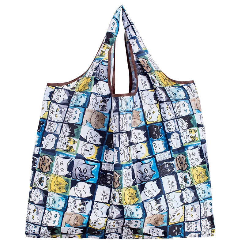 Personal Style Large Tote ECO Reusable Polyester Portable Shoulder Women's Handbags Folding Pouch Shopping Bag Storage