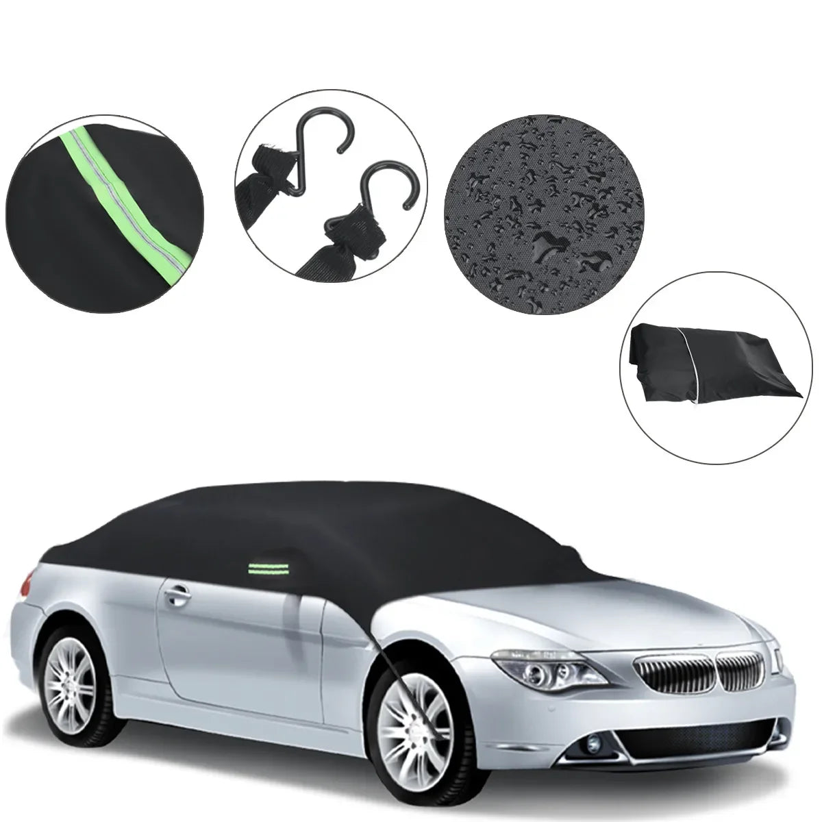 190T Waterproof Car Half Body Cover Sun Shade Sunscreen UV Snow Resistant Automobile Accessories For Car Care