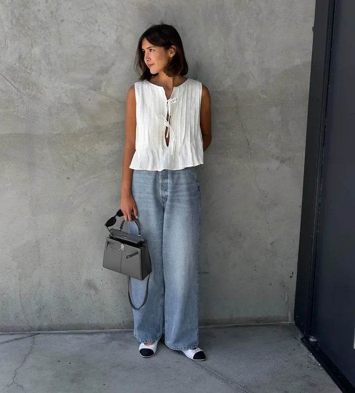 Women's Pleated Linen Crop Top - P12 Hub Europe