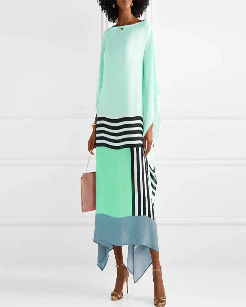 Candy Stripe Patchwork Kaftan Maxi Dress Boho Batwing Sleeve - P12 Hub Europe