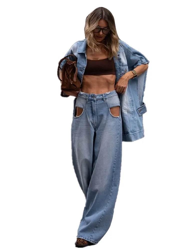 Women's Oversized Denim Two-Piece Set - P12 Hub Europe