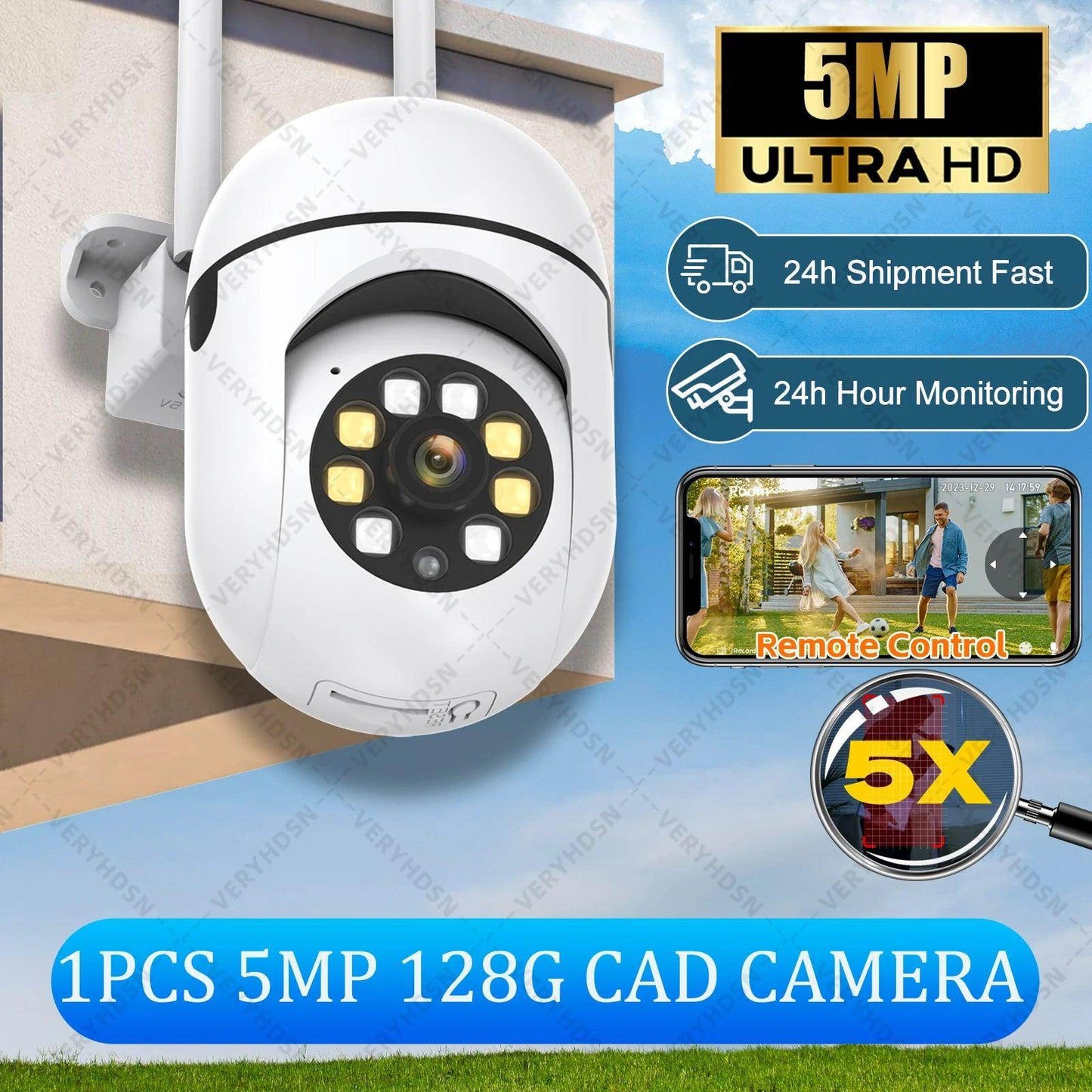 Outdoor Camera 5MP PTZ WiFi 4X Zoom, AI Track, 2-Way Audi - P12 Hub Europe