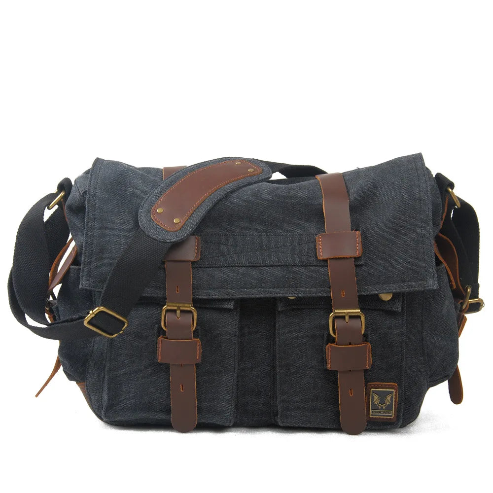 MUCHUAN Canvas Leather Men Messenger Bags Big Satchel Shoulder Bags Male Laptop Briefcase Travel Handbag