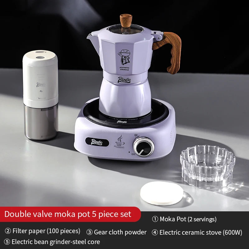 Bincoo Double Valve Moka Pot Espresso Latte Brewing Coffee Extraction Pot Electric Stove Heating 220V Home Barista Accessories