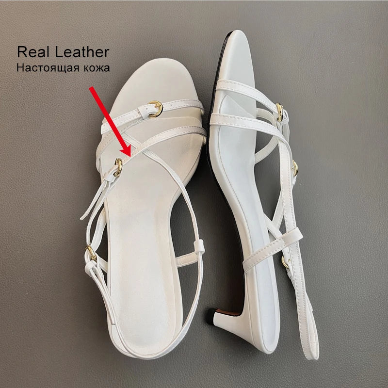 JOZHAMTA x irilook Size 34-43 Women Real Leather Sandals For Women High Heels Shoes Sexy Pointy 2025 Summer Party Wedding Shoes