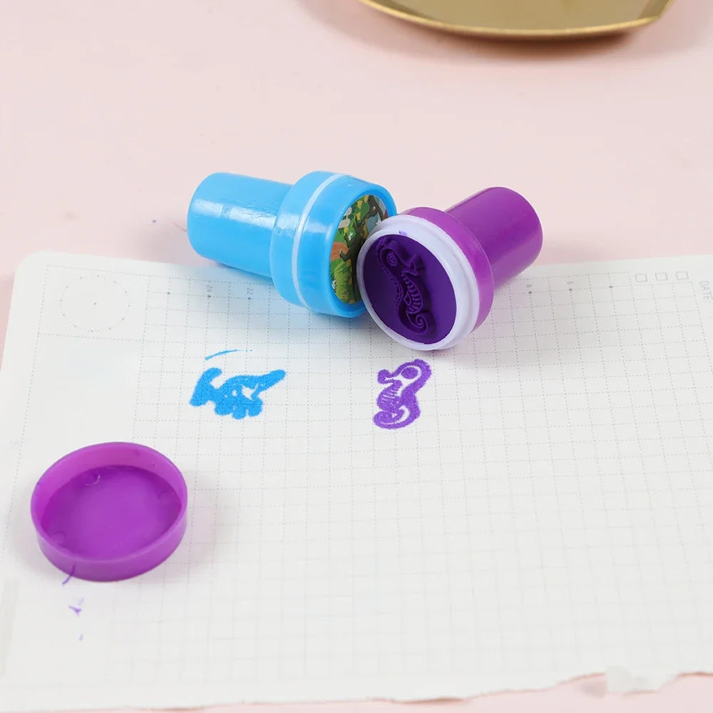 10pcs Assorted Stamps Kids Self-ink Stamps Children Toy Stamps Smiley Face Seal Scrapbooking DIY Painting Photo Album Decor