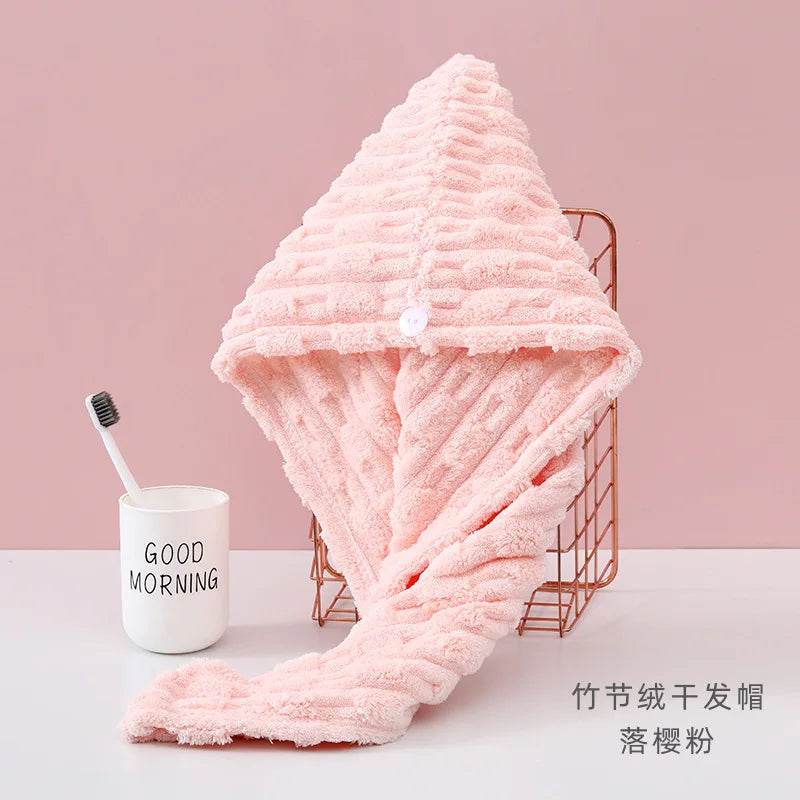 1Pcs Microfiber Quick-dry Hair Towel Cap with Button Super Absorption Bath Hat Fast Drying Hair Drying Wrap Hat Towel for Women - P12 Hub Europe