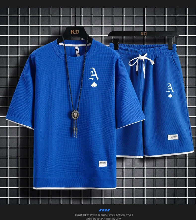 Men's casual and fashionable sportswear, summer outdoor short-sleeved T-shirts and sports shorts, and daily casual two-piece set