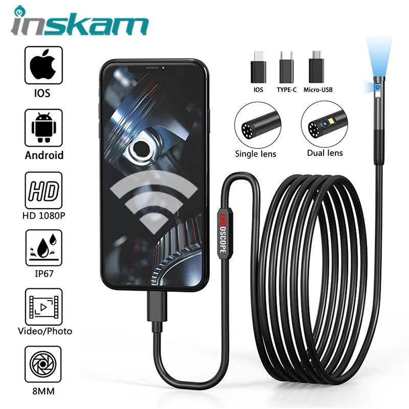 Endoscope Camera 8mm 3-in-1 , Dual/Single Lens, iOS/Android - P12 Hub Europe