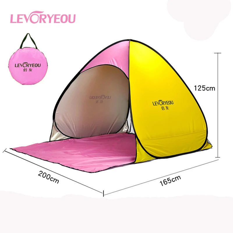 2Second Quick Open Fully Automatic Beach Tent 200*165*125cm UV Protection Sunshade Pop Up Waterproof Silver Coated Steel Pole