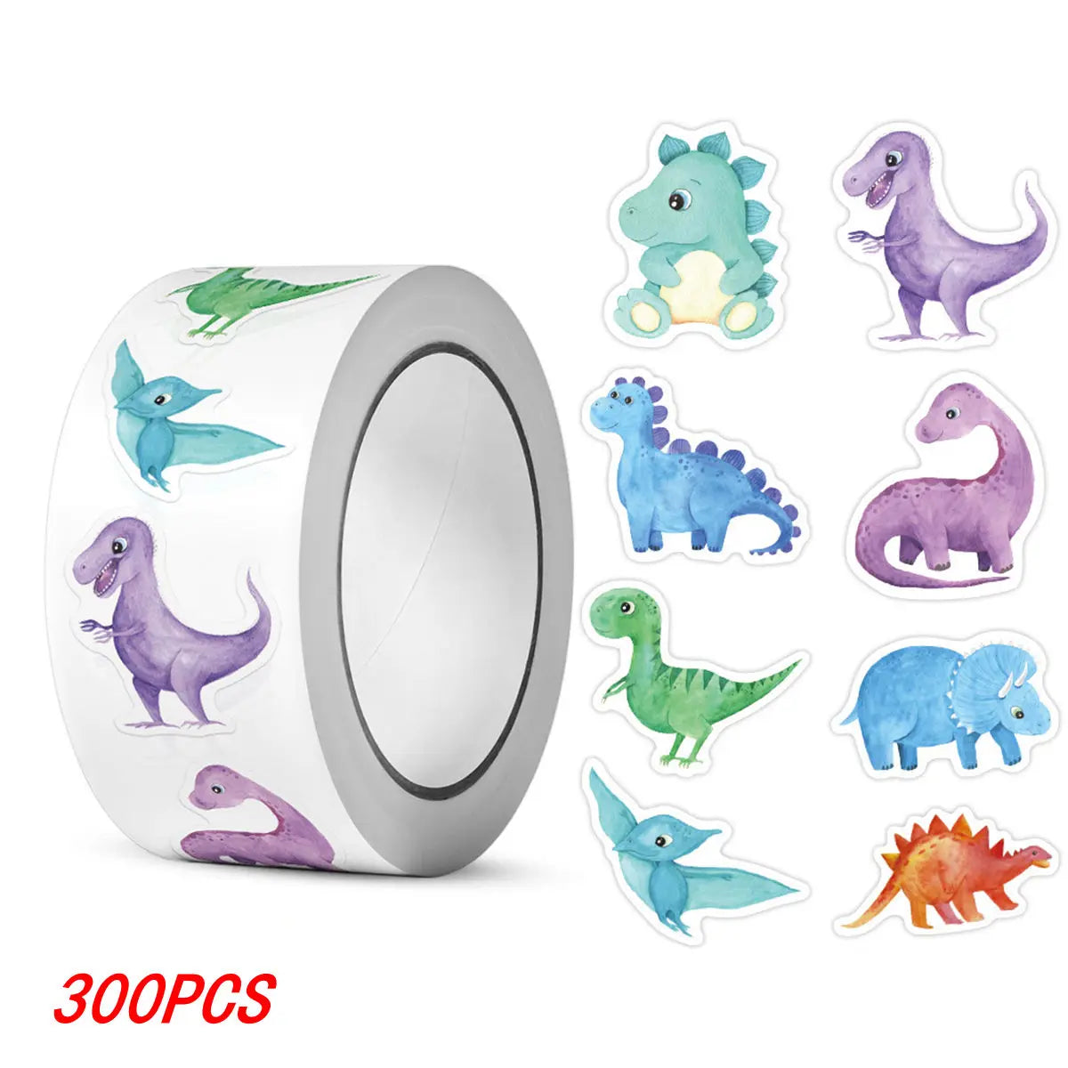 100-500pcs 1'' Round Dinosaur Stickers for Kids Teacher Reward Stickers School Supplies Animal Incentive Roll Sticker for Home