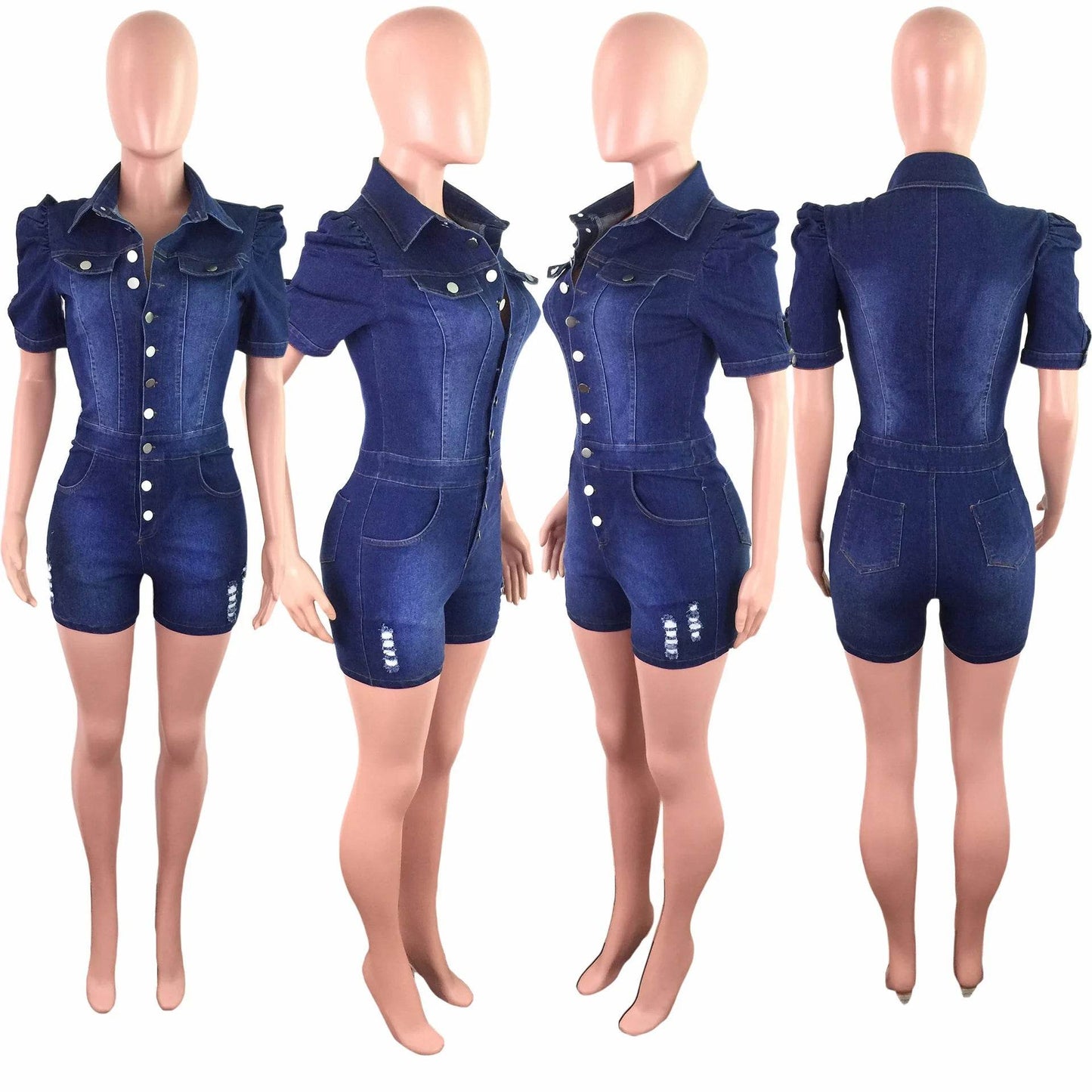 Bleached Denim Shorts Overalls Women - P12 Hub Europe