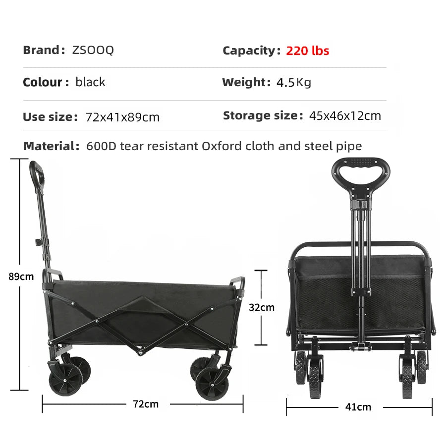 Outdoor Camping Folding Utility Wagon Cart Heavy Duty Large Capacity Fold Wagon Collapsible Portable Garden Picnic Trolley