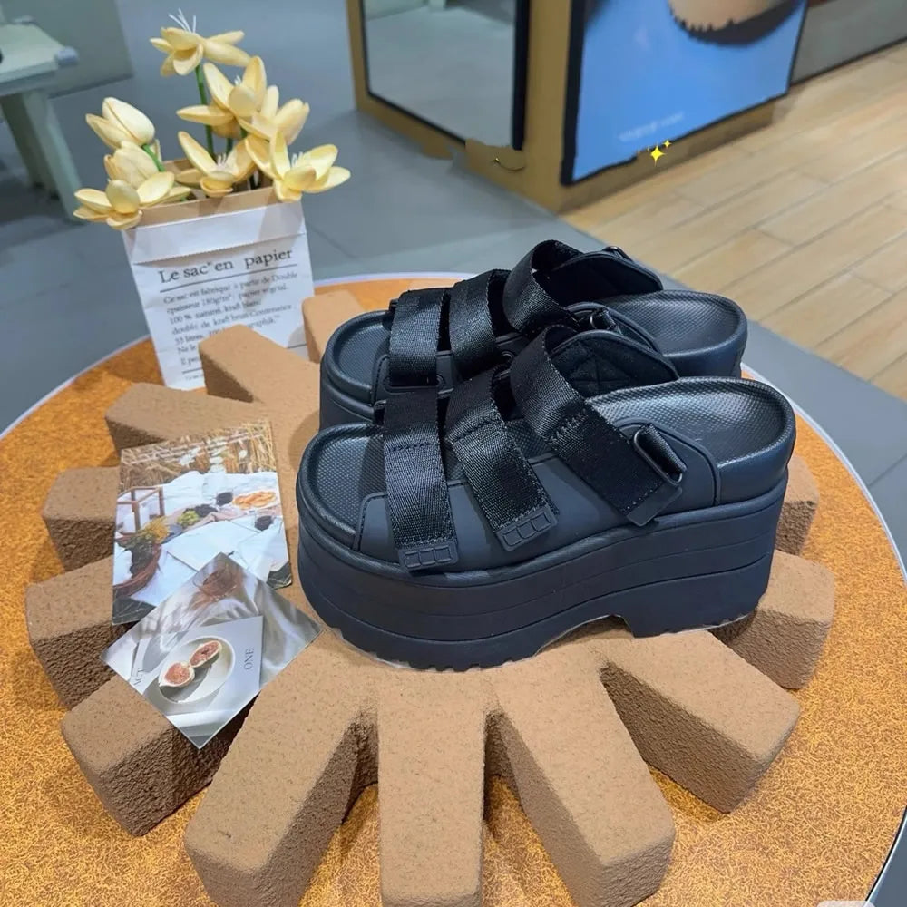 11CM High Platform Sandals Women Summer Hidden Heel Casual Mules Shoes Female Outside Beach Slipper Breathable Chunky Sneakers