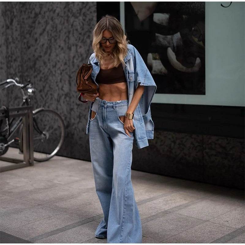 Women's Oversized Denim Two-Piece Set - P12 Hub Europe
