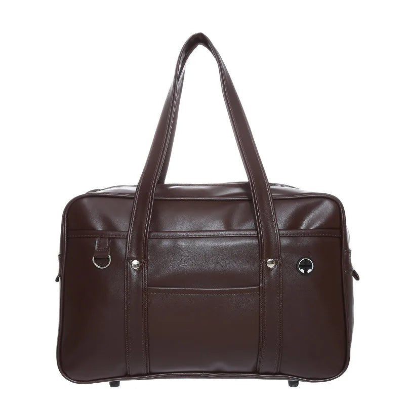 Student JK Handbag Waterproof PU Leather Single Shoulder Uniform Bag for Men And Women Official Document Commuter Backpack