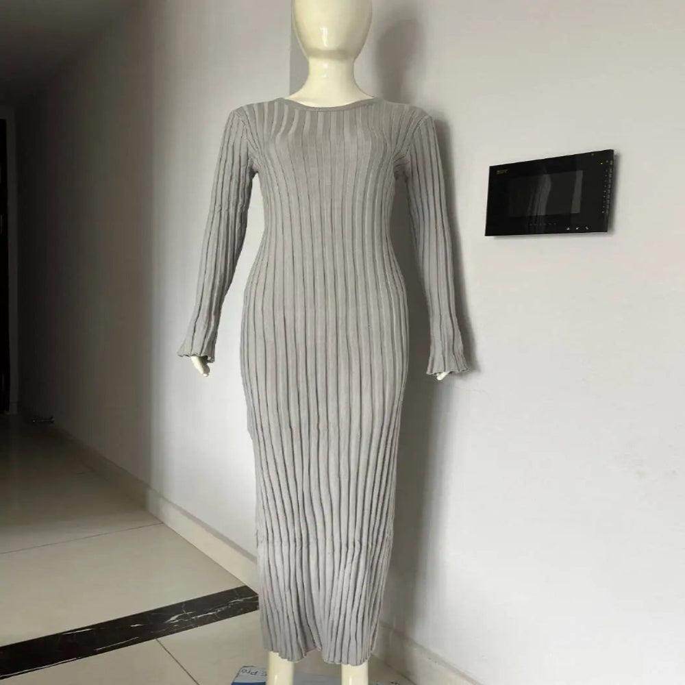 Knit Lace-Up Maxi Dress Autumn High Waist - P12 Hub Europe