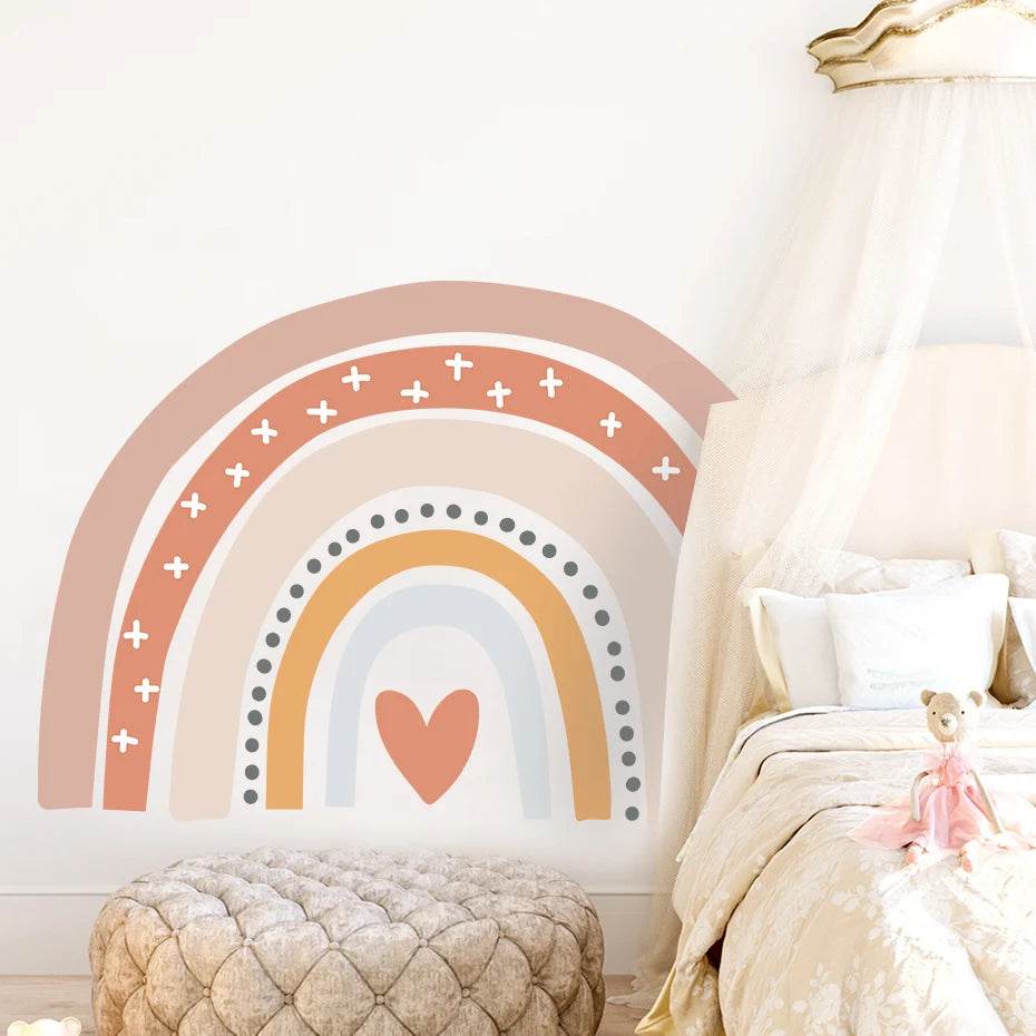 Boho Large Rainbow Beige Pink Watercolor Wall Sticker Vinyl DIY Removable Wall Decals Nursery Girls Room Playroom Home Decor - P12 Hub Europe