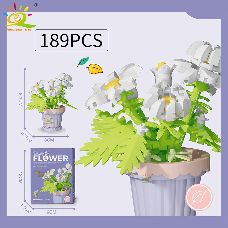 HUIQIBAO MOC Eternal Bouquet Micro Building Blocks Flower Model DIY Home Desk Plant Decoration Assemble Brick Toy For Children