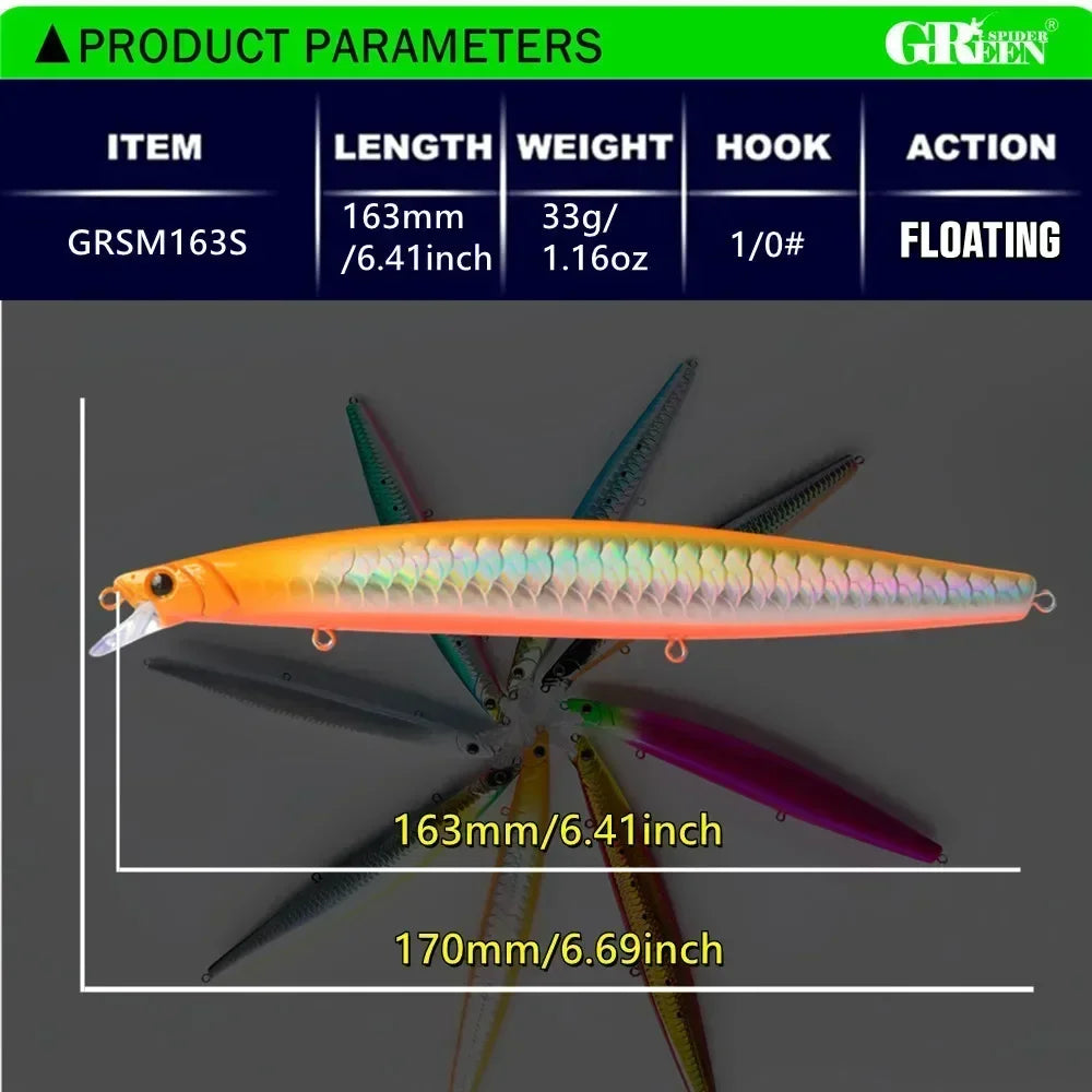 GREENSPIDER 16cm 33g New Long Casting Minnow Baits Floating Sea Fishing Lures Wobble Artificial Hard Baits Jerkbait Minnow