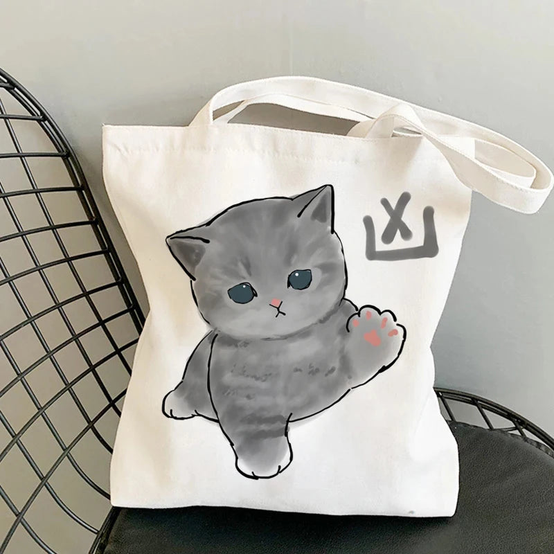 Kawaii Cats Cartoon Manga Tote Bag Beach Bag Shopper Bags Handbags Canvas Shoulder Bags Woman Shopping Bags High Capacity