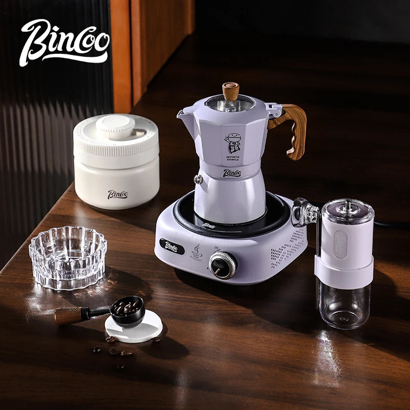 Bincoo Double Valve Moka Pot Espresso Latte Brewing Coffee Extraction Pot Electric Stove Heating 220V Home Barista Accessories
