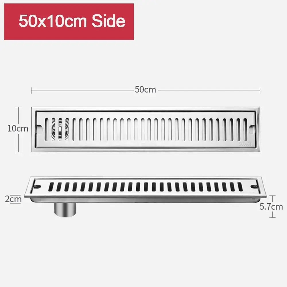 20/30/40/50cm Stainless Steel Shower Floor Drain Bathroom Rectangle Linear Floor Drainage Floor Drain with Strainer Cover