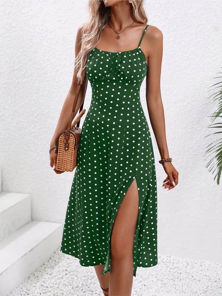 Polka Dot Spaghetti Strap Midi Dress Sexy Boho Beach - P12 Hub Europe
