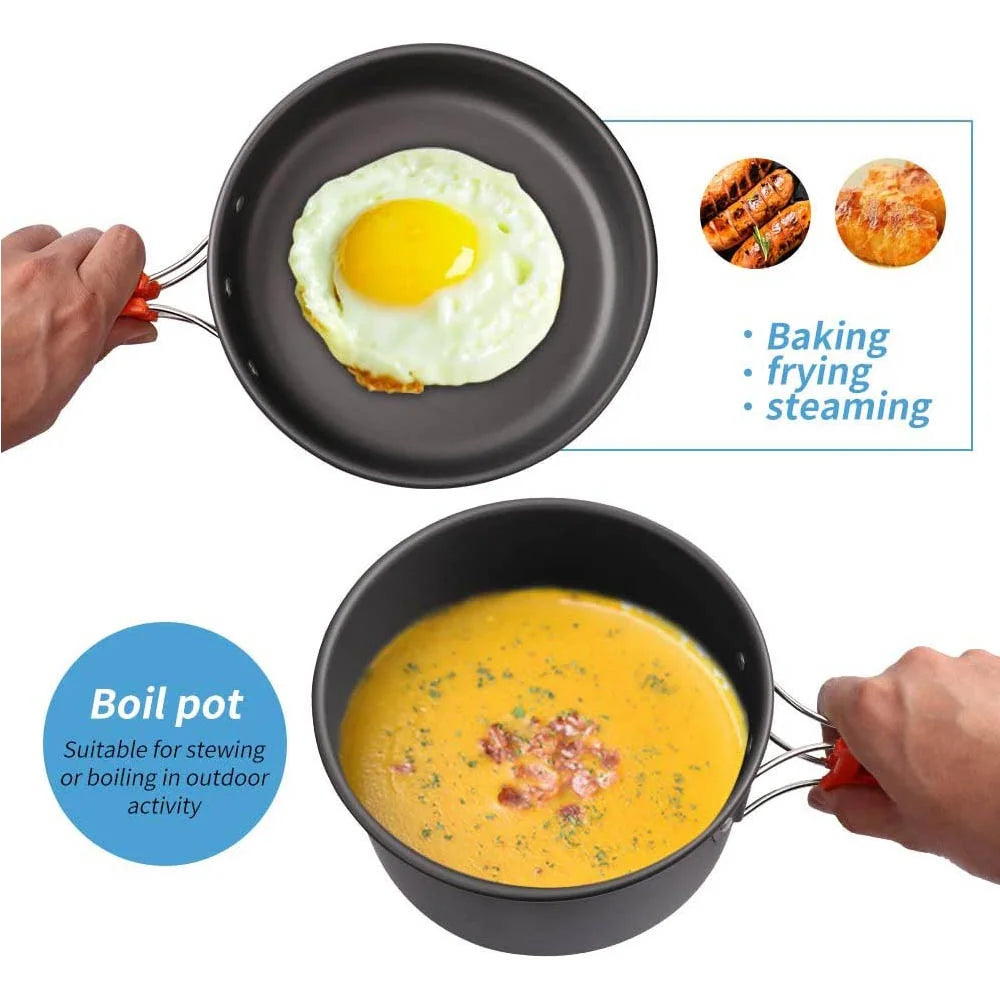 Outdoor camping cookware set aluminum lightweight equipment outdoor multi-person picnic easy to carry and equipped with mesh bag