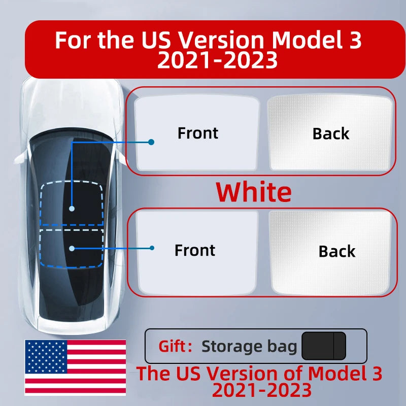 For Tesla Model 3 Y 2021-2025 New Upgrade Ice Cloth Buckle Sun Shades Glass Roof Sunshade Front Rear Sunroof Skylight