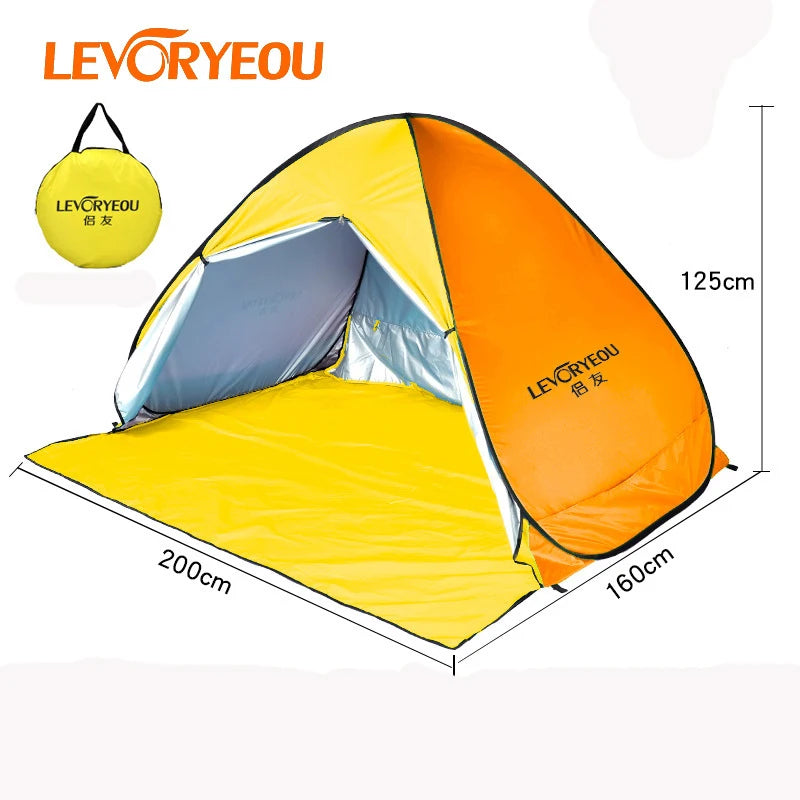 2Second Quick Open Fully Automatic Beach Tent 200*165*125cm UV Protection Sunshade Pop Up Waterproof Silver Coated Steel Pole