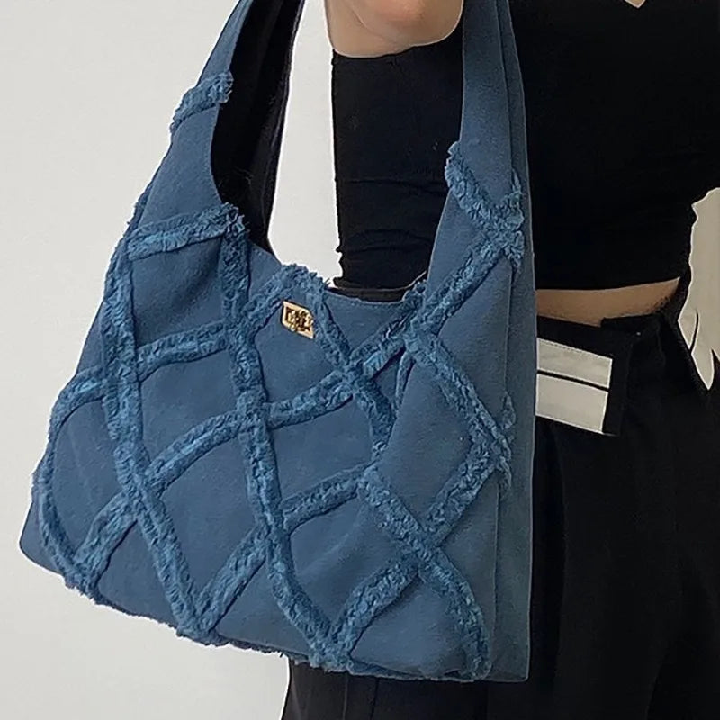 Denim Woven Underarm Bag Women's Niche Design Retro Casual Large - capacity Shoulder Handbag