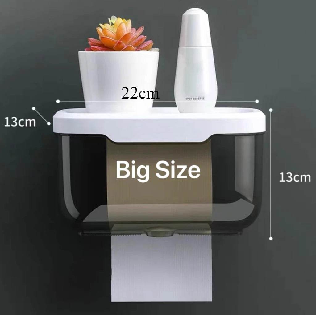 Wall Mounted Toilet Paper Holder Waterproof Tissue Box with Shelf Bathroom Organizer Kitchen Multi Purpose Storage Dispenser - P12 Hub Europe