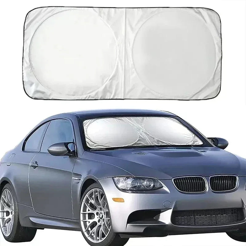 Silver Coated Double Circle Car Sunshade Summer Sunshade and Sunscreen Cloth Universal Foldable Storage for Car Front Windshie