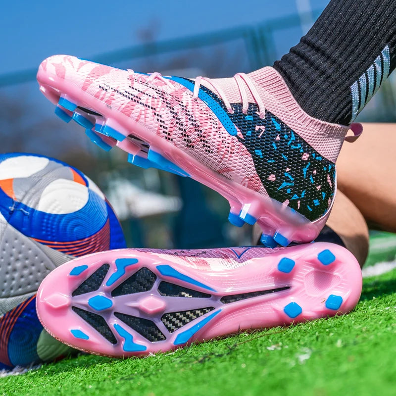 Pink Artificial Grass Soccer Shoes Men High quality Non Slip Football Shoes for Men Football Field Cleats Adult tenis de fútbol