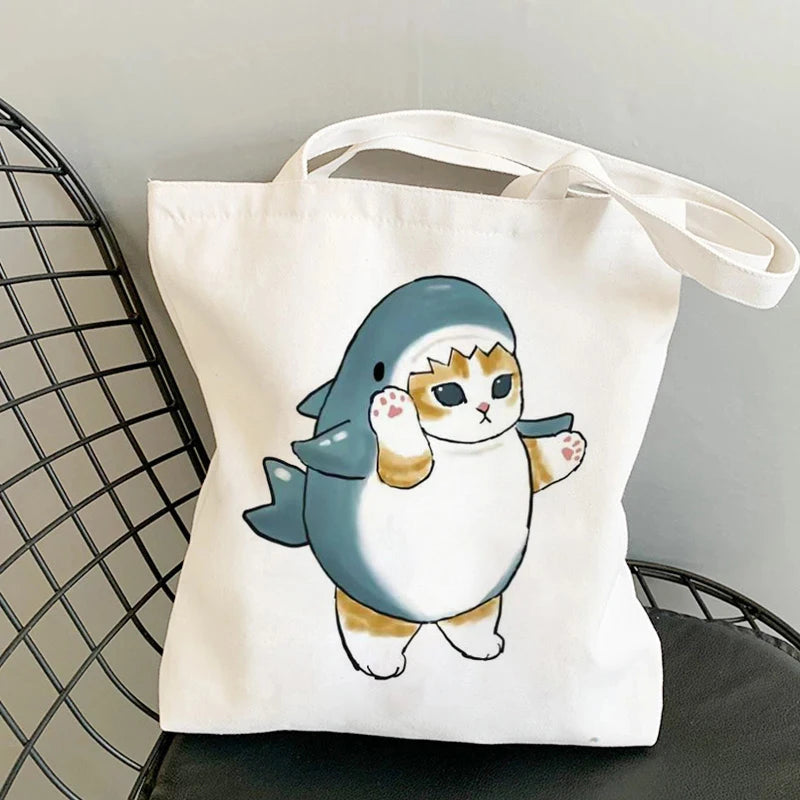 Kawaii Cats Cartoon Manga Tote Bag Beach Bag Shopper Bags Handbags Canvas Shoulder Bags Woman Shopping Bags High Capacity
