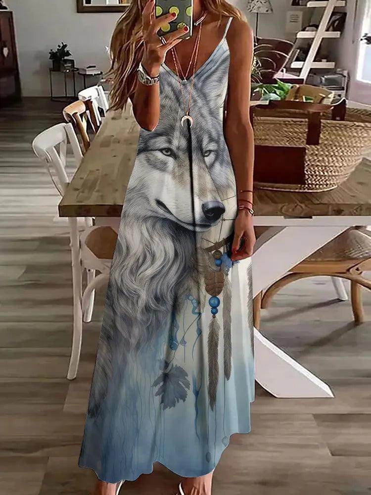 3D Owl Print Boho Maxi Dress Sleeveless Tribal - P12 Hub Europe