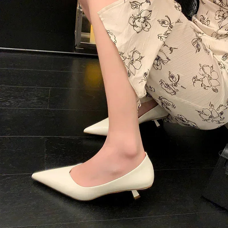 JOZHAMTA Size 34-43 Women Pumps Real Leather Thin High Heels Shoes Vintage Pointed Toe Slip-On Shoes Classic Office Lady Dress