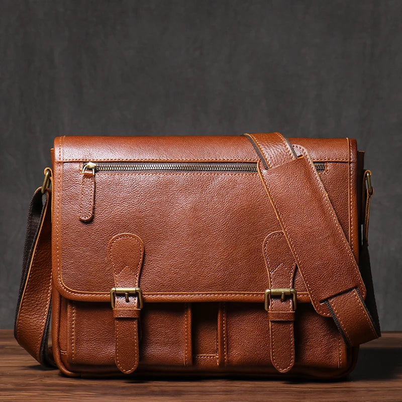 GURO Vintage Crazy Horse Leather Messenger Bag Men's Genuine Luxury Sling Shoulder Bag Office Briefcase Crossbody 12.9 Inch Ipad