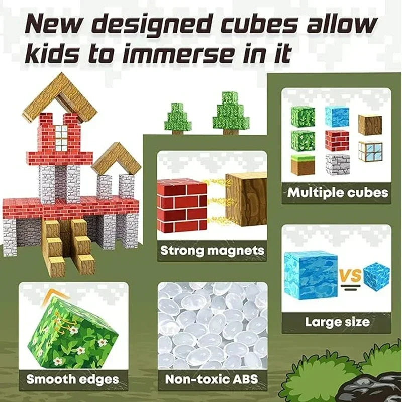 Magnetic Building Blocks Toys Build Mine World Magnet Cube Set for Kids 3+ DIY Models Children STEM Sensory Toys Holiday Gift