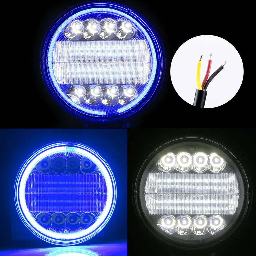Round Headlight Car Light Assembly Fog Light Angel Eyes Lamp For 4x4 Offroad ATV UTV Tractor Work Light Bar 24LED 72W