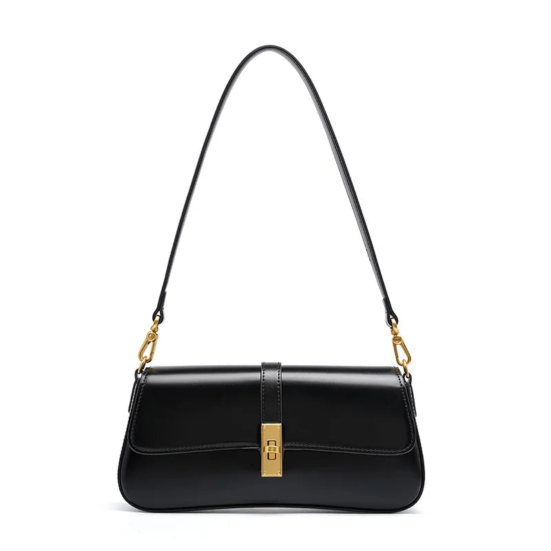 Genuine Leather Women Baguette Shoulder Bag Luxury Cowhide Solid Color Handbag Underarm Bag Fashion Ladies Shopping Bag Gift