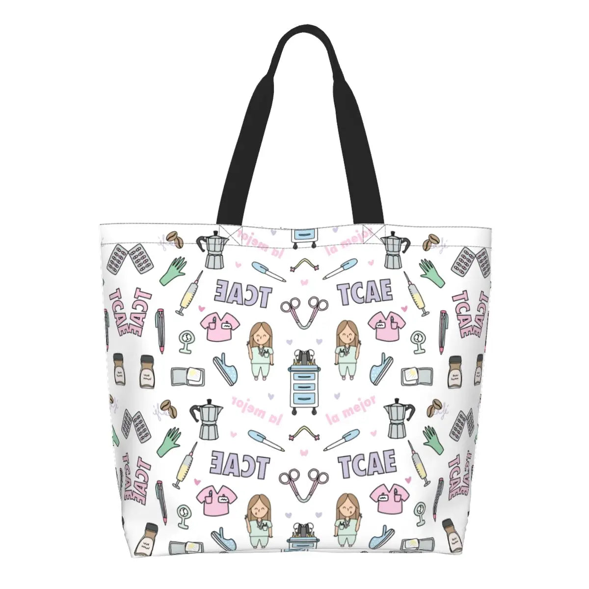 Cartoon Doctor Nurse Enfermera En Apuros Grocery Bags Large Capacity Aesthetic Merch For Woman Street Shoulder Bag