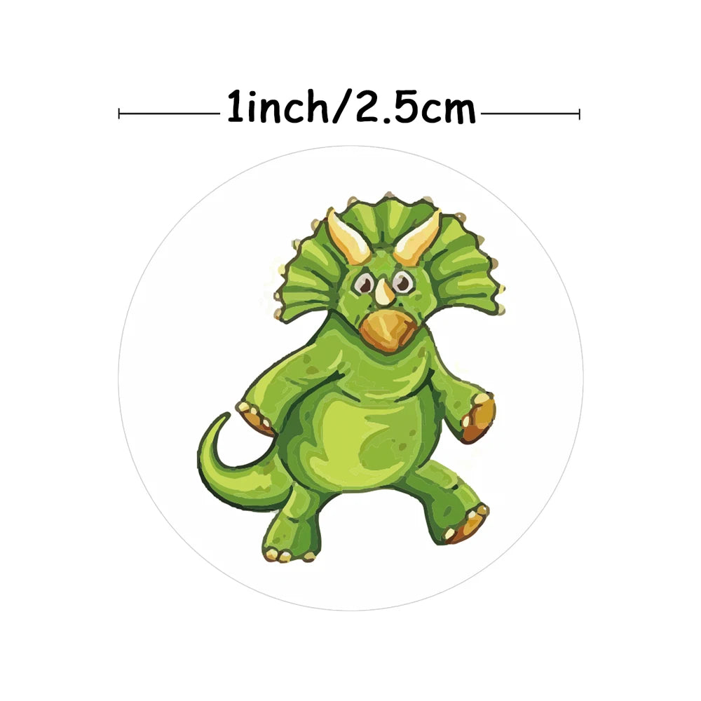 100-500pcs 1'' Round Dinosaur Stickers for Kids Teacher Reward Stickers School Supplies Animal Incentive Roll Sticker for Home
