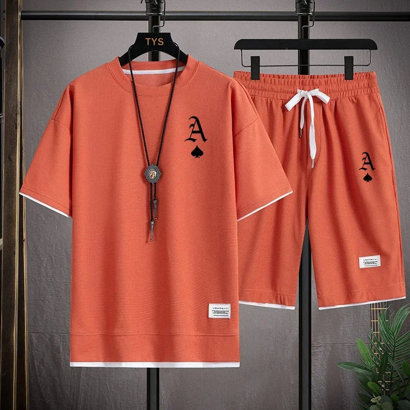 Men's casual and fashionable sportswear, summer outdoor short-sleeved T-shirts and sports shorts, and daily casual two-piece set