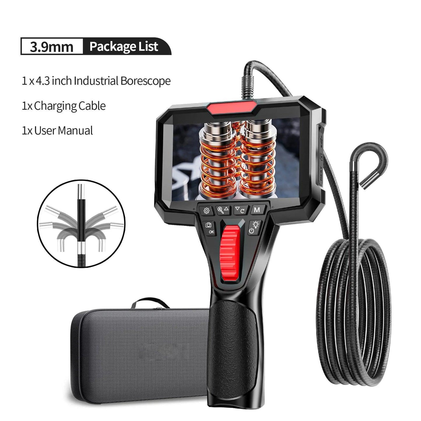 Borescope 6.2mm Articulating 180° Steer, 1080P, 4.3" IPS - P12 Hub Europe