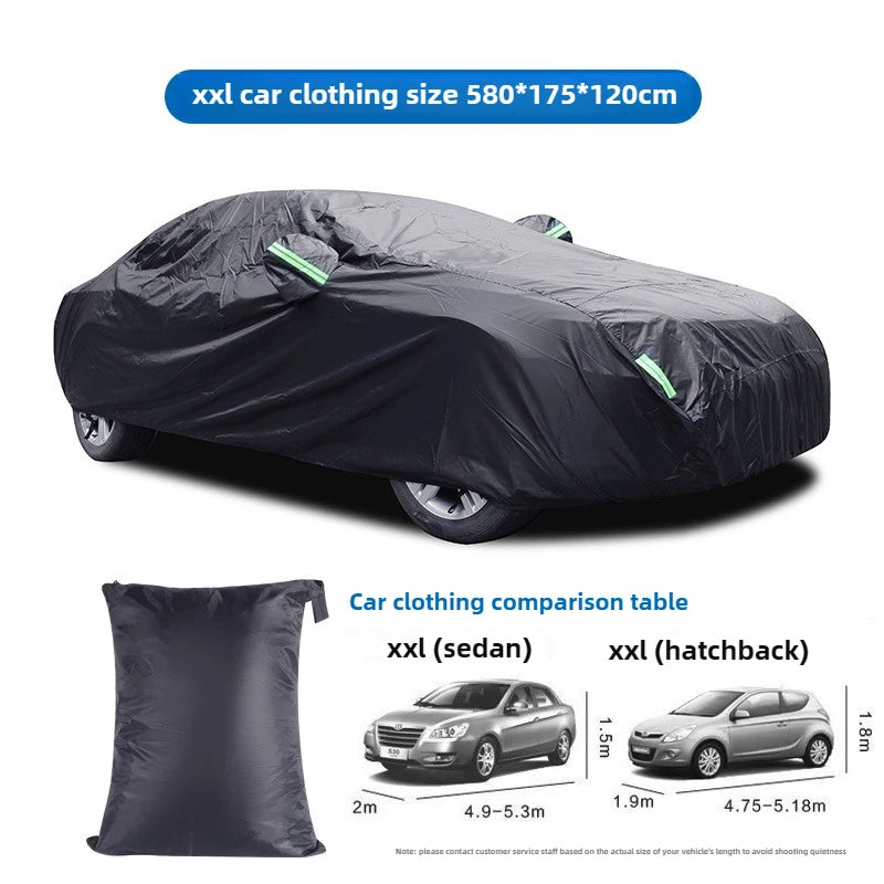 Black Silver Coated Rainproof Sunscreen Reflective Strip Outdoor Sunshade Dust Proof Protection Hatchback Sedan SUV Car Cover
